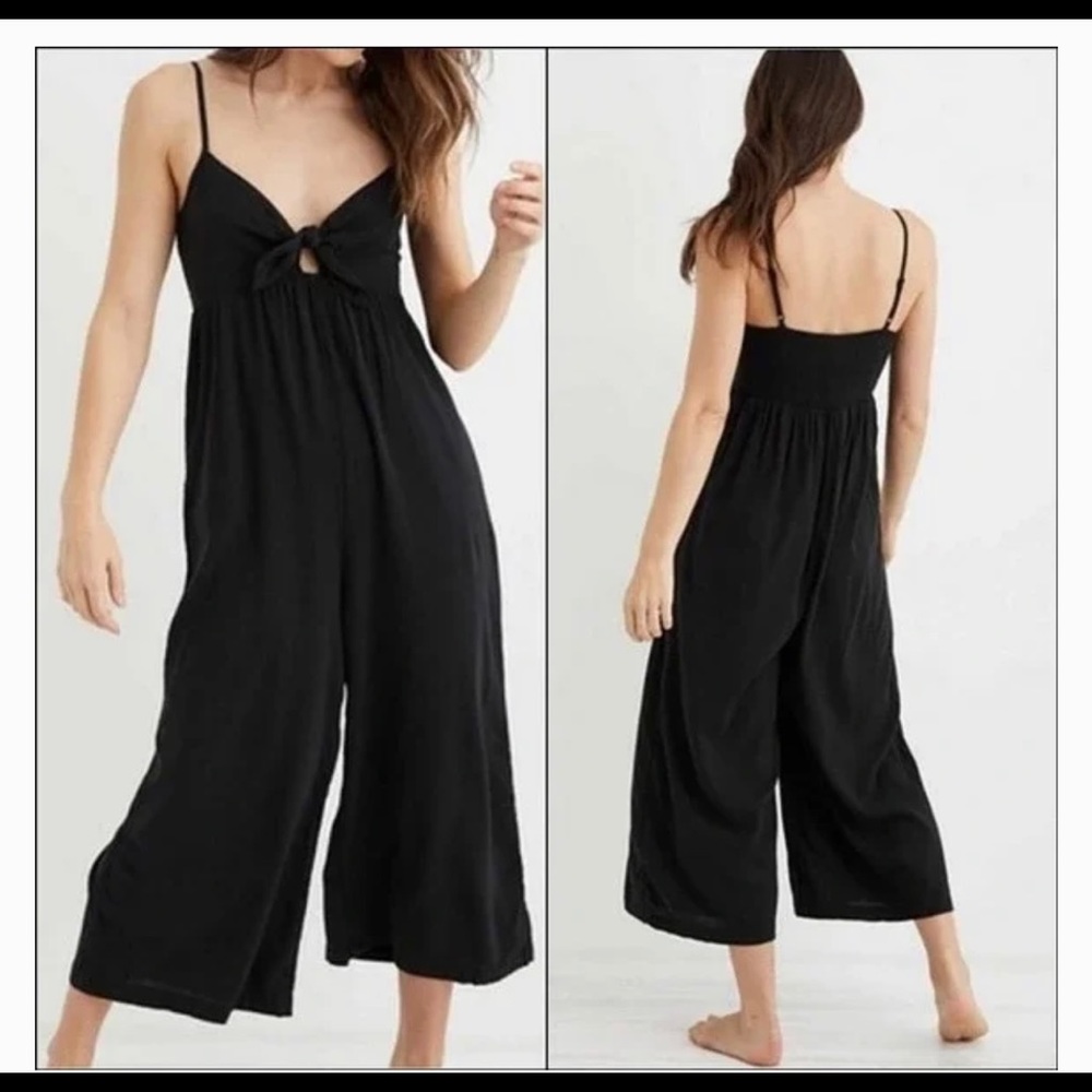 Aerie Women’s Black Wide Leg Crop Tie Jumpsuit Size Small NEW
